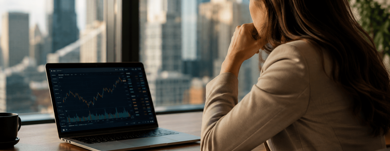 Professional reviewing IPO investing data and stock market charts on a computer